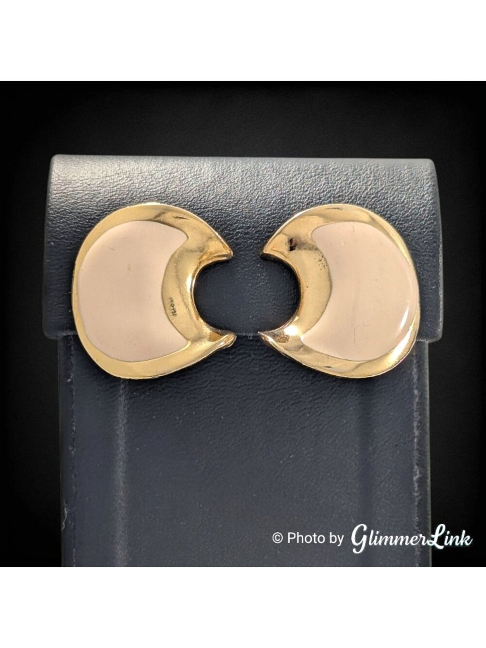 Vintage Cream Enamel Crescent Moon Gold Tone Stud Earrings Retro Celestial